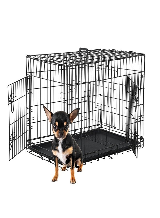 FDW 24 inch Dog Crate Dog Kennel Cage with Double Door Folding Metal Wire Dog Cage with Removable Tray&Divider Panel,Pet Crate for Small Dogs,Black - Image 1